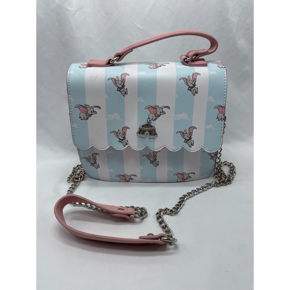Loungefly Disney Dumbo Elephant Satchel Handbag Blue/White Stripe Pink Trim